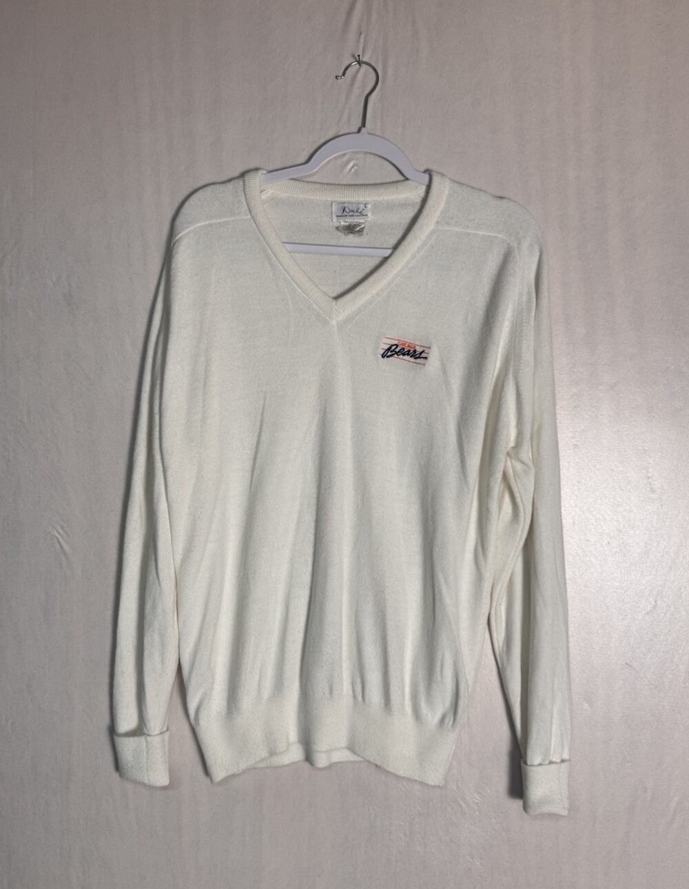 Vintage 90s Dache Chicago Bears V-Neck Sweater Ivory Embroidered NFL Football L
